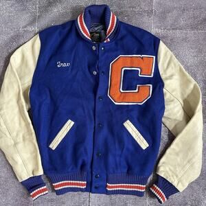Men's Vintage 70s Albion Knitting Mills Leather Wool Varsity Letterman Jacket 42
